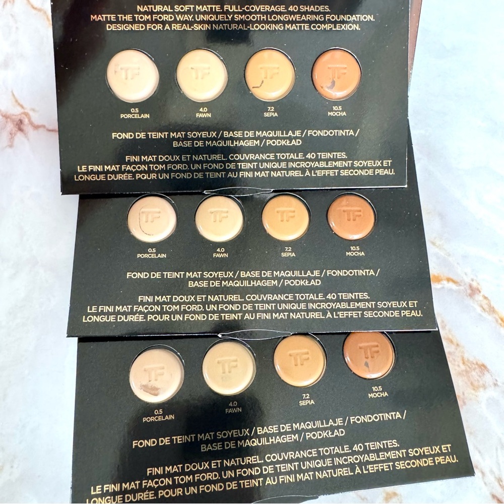 3 Tom Ford Traceless Soft Matte Foundation Sample Packet Porcelain Fawn Sepia